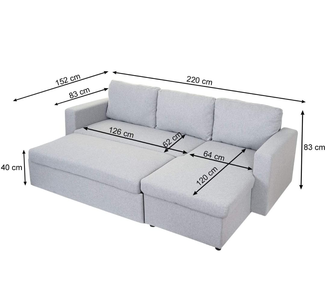 Austin Sectional Sofa Bed With Storage - Light Grey image 2