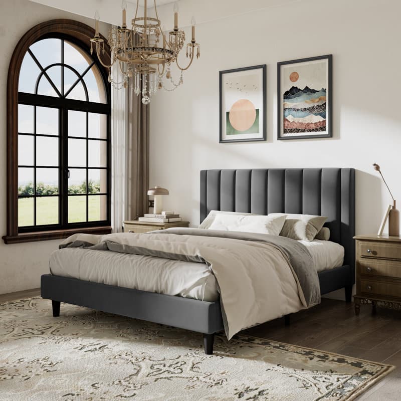 Chester - Grey Velvet Fabric Bed Frame image 1