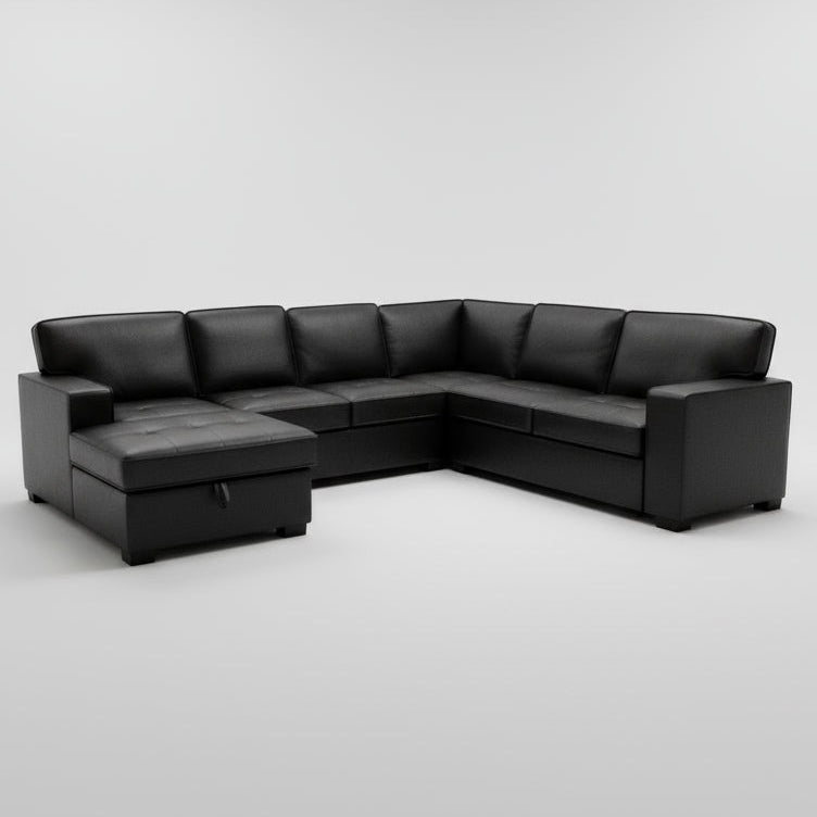 Taylor 6-Seater Sectional Sofa with Two Pullout Beds and Storage - Black Leather image