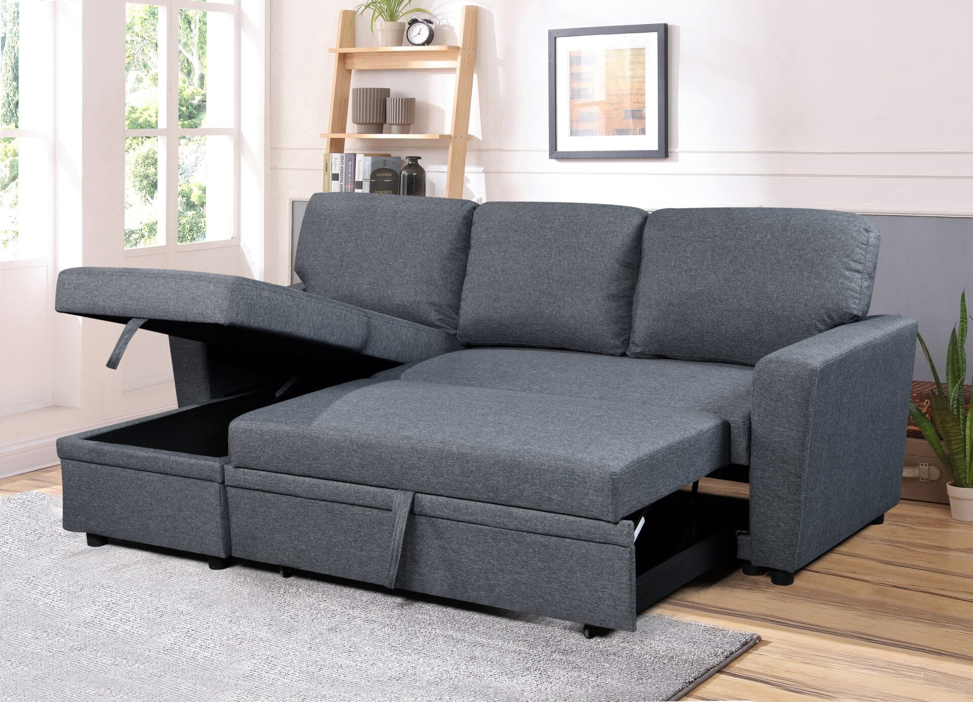 Jazz Sectional Sofa Bed With Storage - Dark Grey image 0