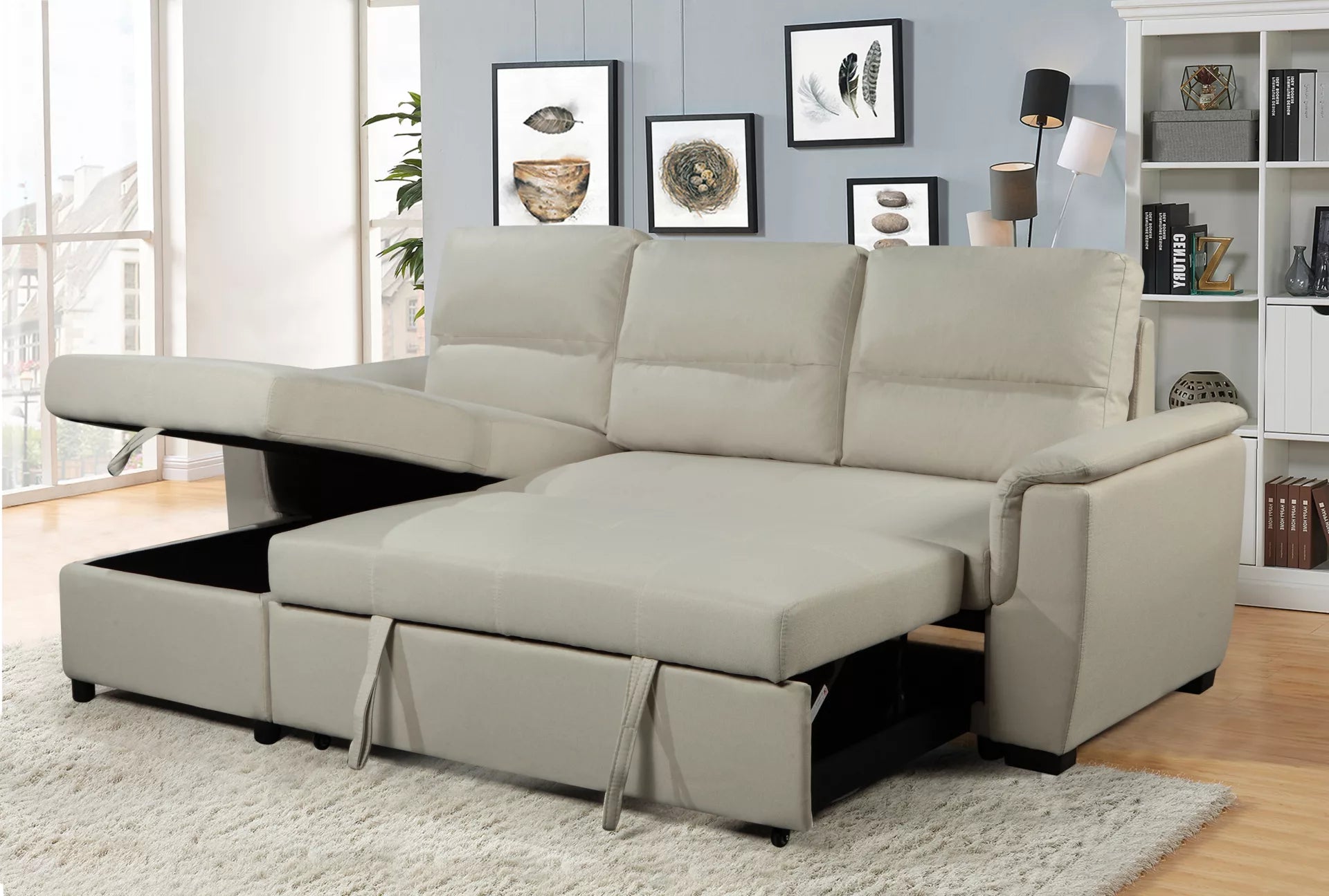 Mato Sectional Sofa Bed with Storage & Reversible Chaise - Cream image 0