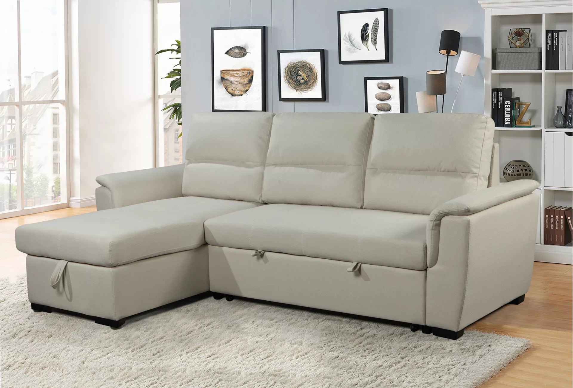 Mato Sectional Sofa Bed with Storage & Reversible Chaise - Cream image 1