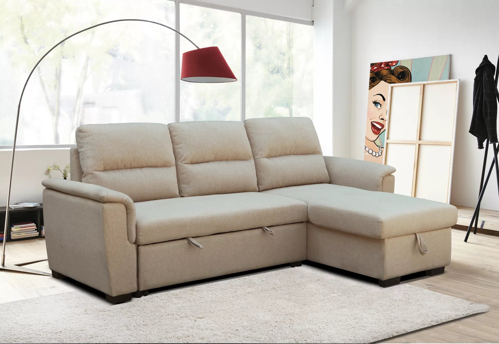 Mato Sectional Sofa Bed with Storage & Reversible Chaise - Beige image 0