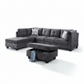 Venice Reversible Sectional Sofa with Storage Ottoman – Dark Grey Suede