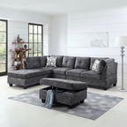 Venice Reversible Sectional Sofa with Storage Ottoman – Dark Grey Suede - Paul's Furniture Outlet