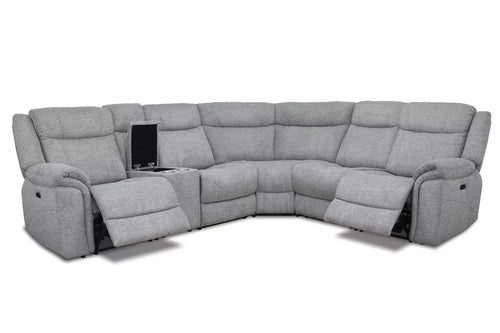 Ashford Luxe Corner Sectional in Tweed Ash Fabric with Console, Power Recliners, and Headrests image 0