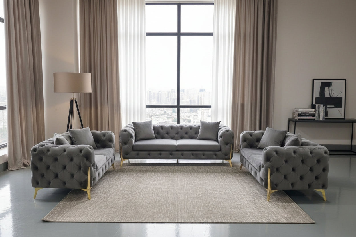 Royal Sapphire Turkish-Style Chesterfield Set -Gray