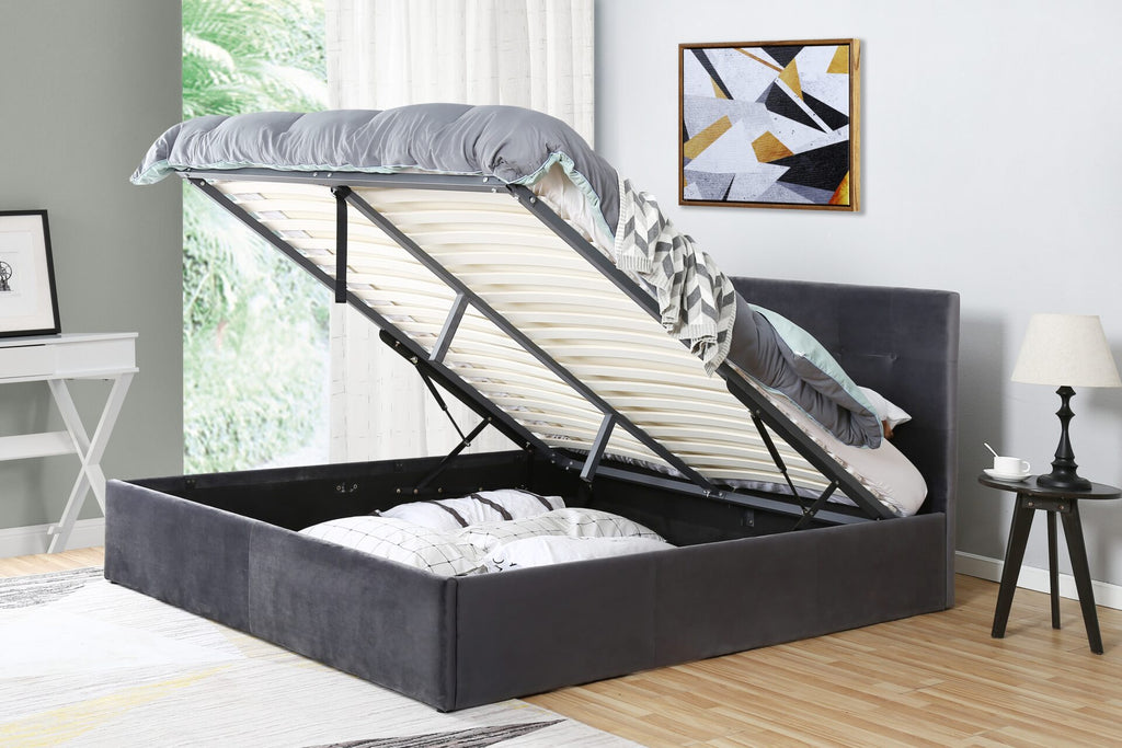 Havannah - Grey Velvet Fabric Hydraulic Lift Storage Bed Frame image 0