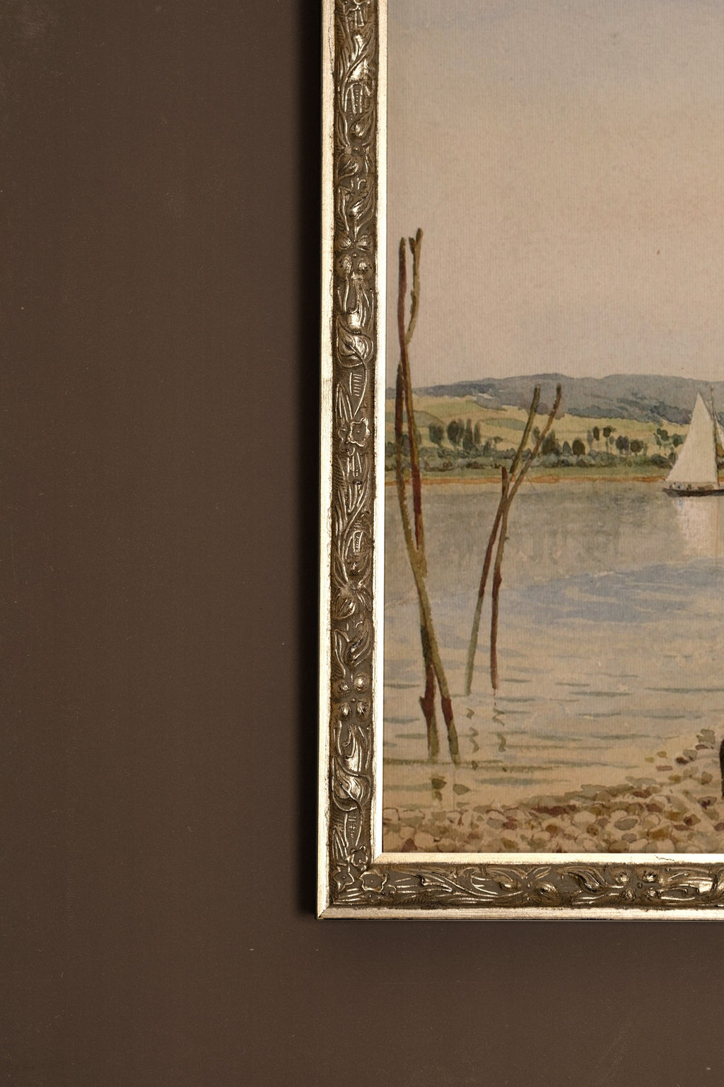 RIVES PAISIBLES, Oeuvre sur toile rigide, encadré Vintage Argent