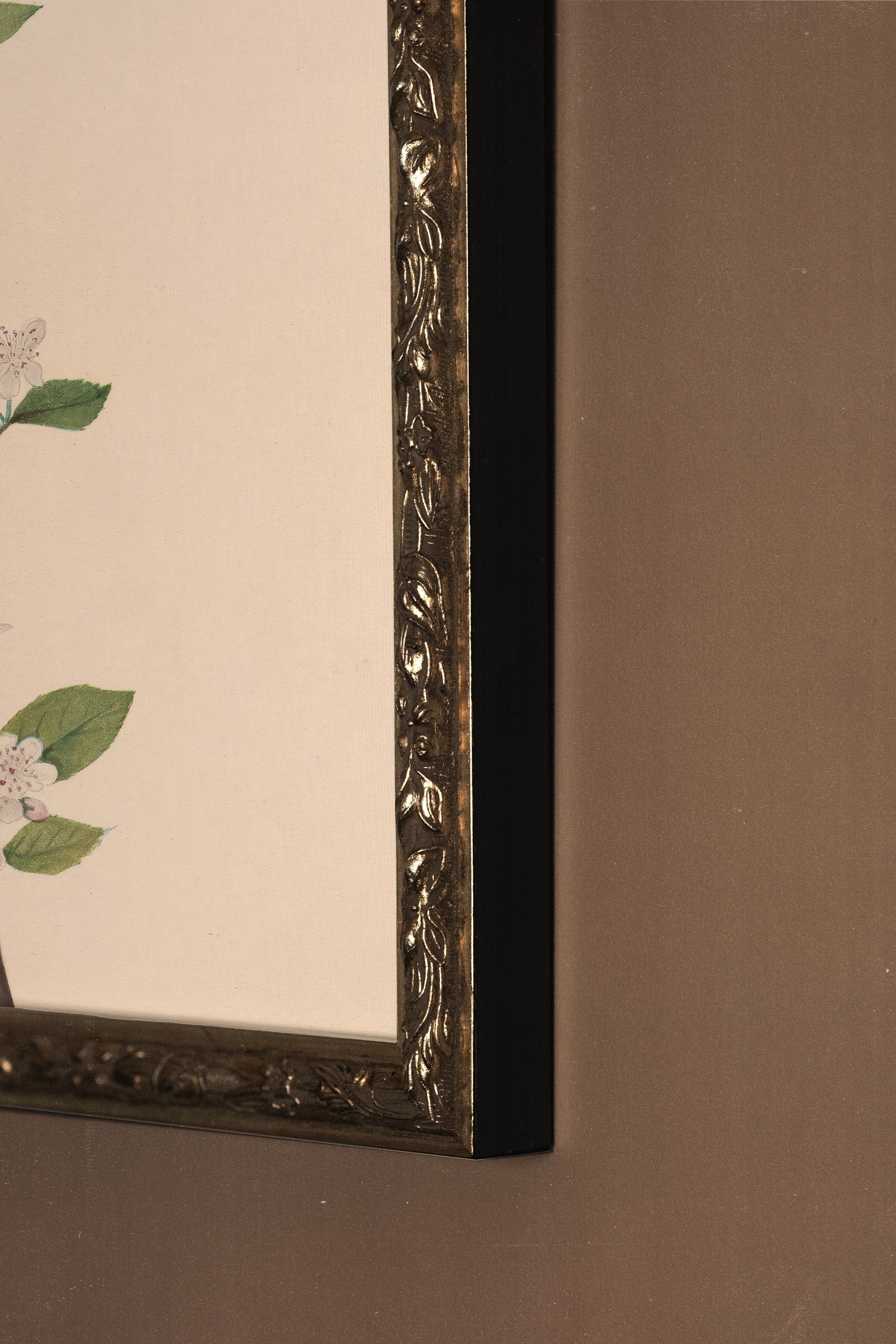 BRANCHE D'ÉPOQUE, Oeuvre sur toile rigide, encadré Vintage Argent