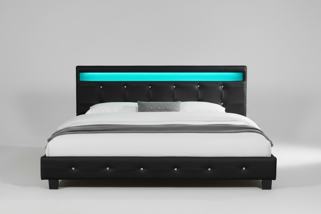 Kyoto - Black Leather LED Bed Frame