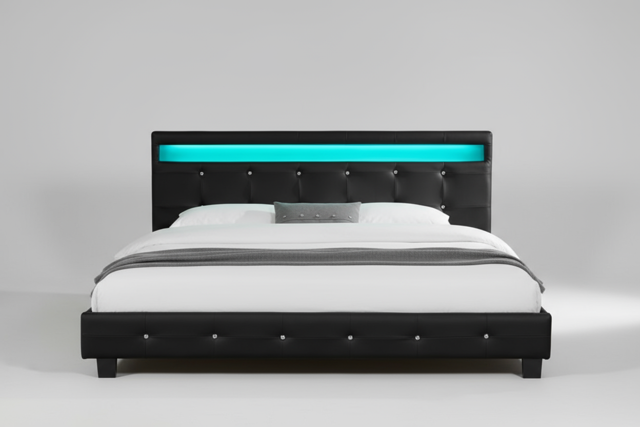 Kyoto - Black Leather LED Bed Frame
