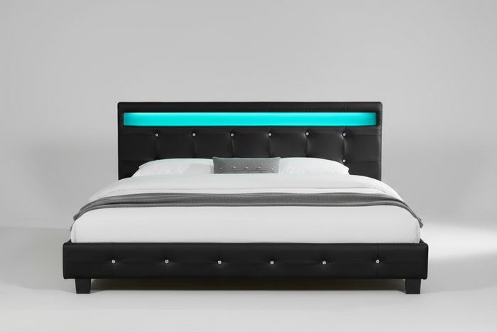 Kyoto - Black Leather LED Bed Frame