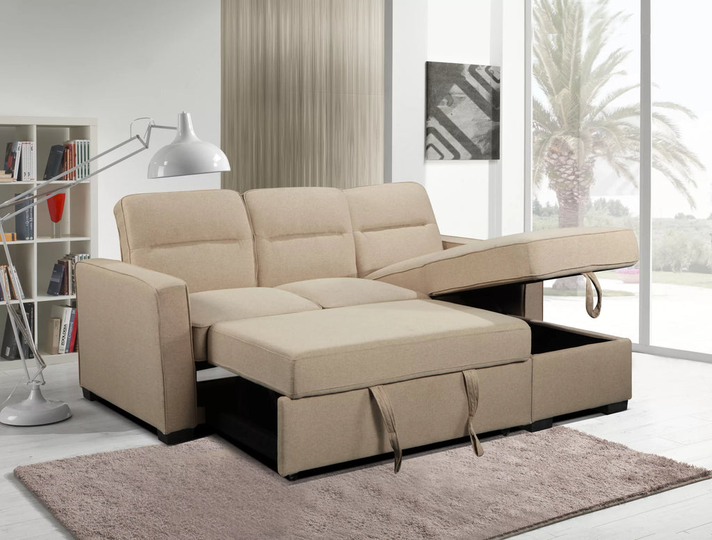 Waza Beige Sectional Sofa with Reversible Chaise and Pullout Bed image 1