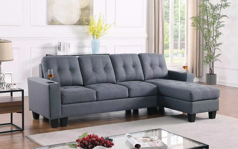 Zara Sectional Sofa with Cupholders – Grey image 1