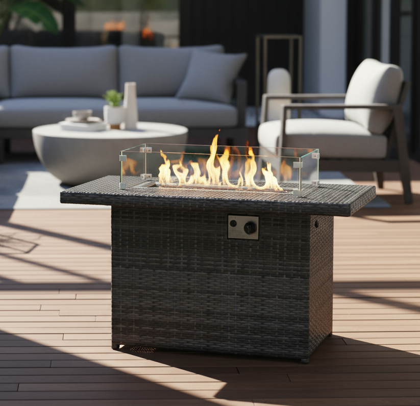 Wicker fire table - Grey