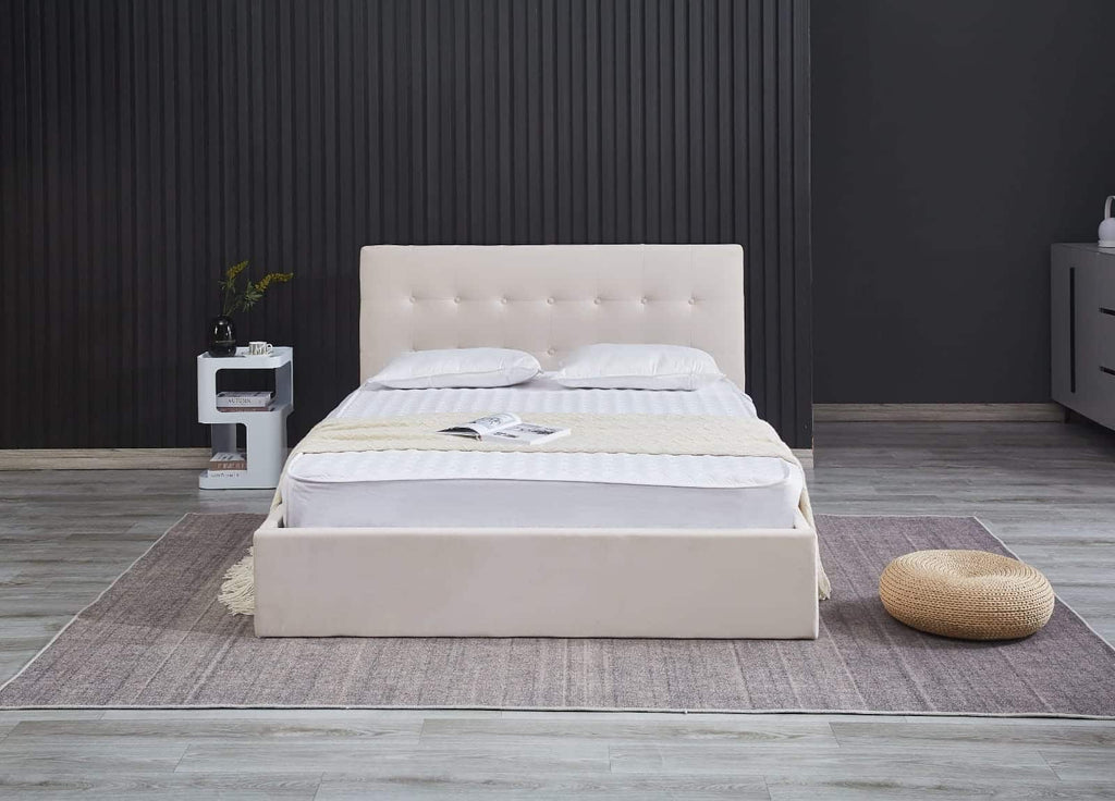 Havannah - Beige Velvet Fabric Hydraulic Lift Storage Bed Frame image 0