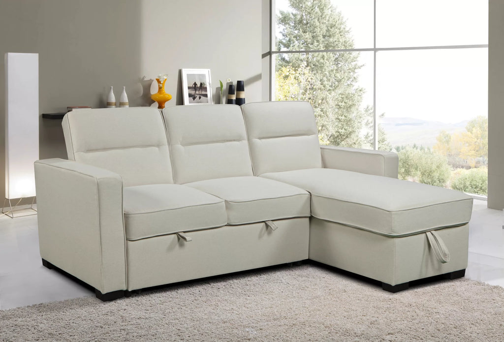 Waza Cream Sectional Sofa with Reversible Chaise and Pullout Bed image 1