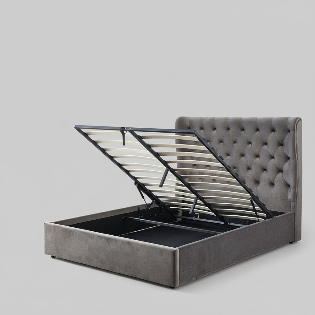 Luto king bedframe -hydrallic storage bed - velvet grey