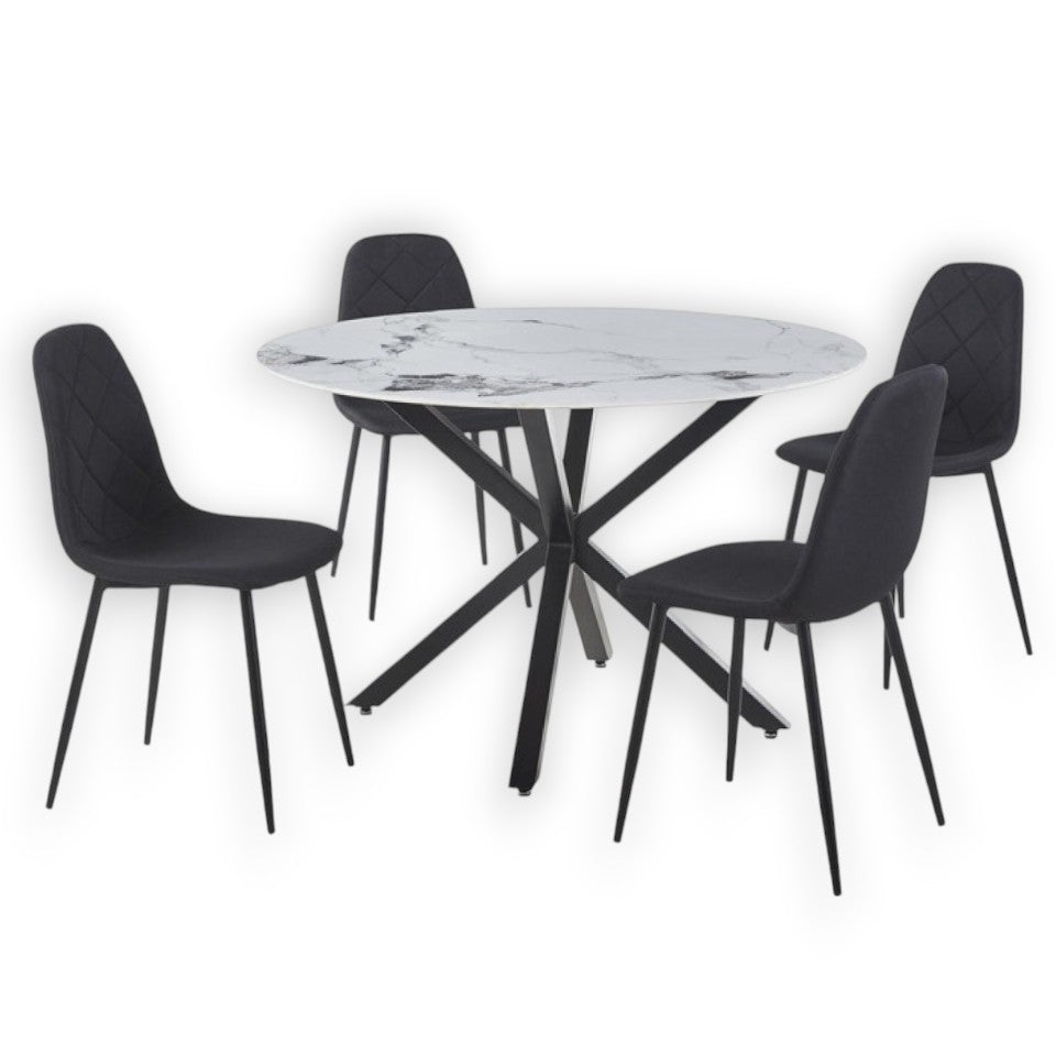Hawaii 5-Piece Dining Set with Ceramic Top Table and Velvet Chairs image 0
