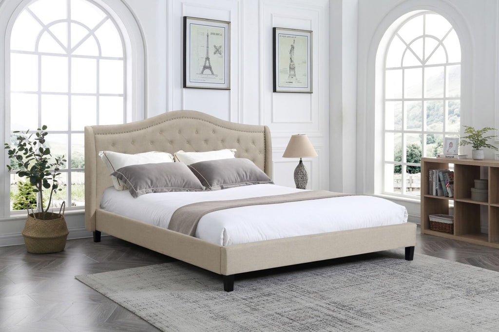 Prague – Upholstered Platform Bed, Beige image 0