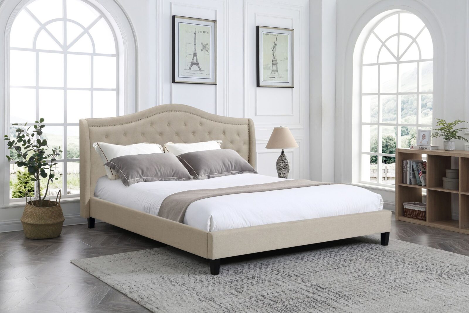 Prague – Upholstered Platform Bed, Beige image 0