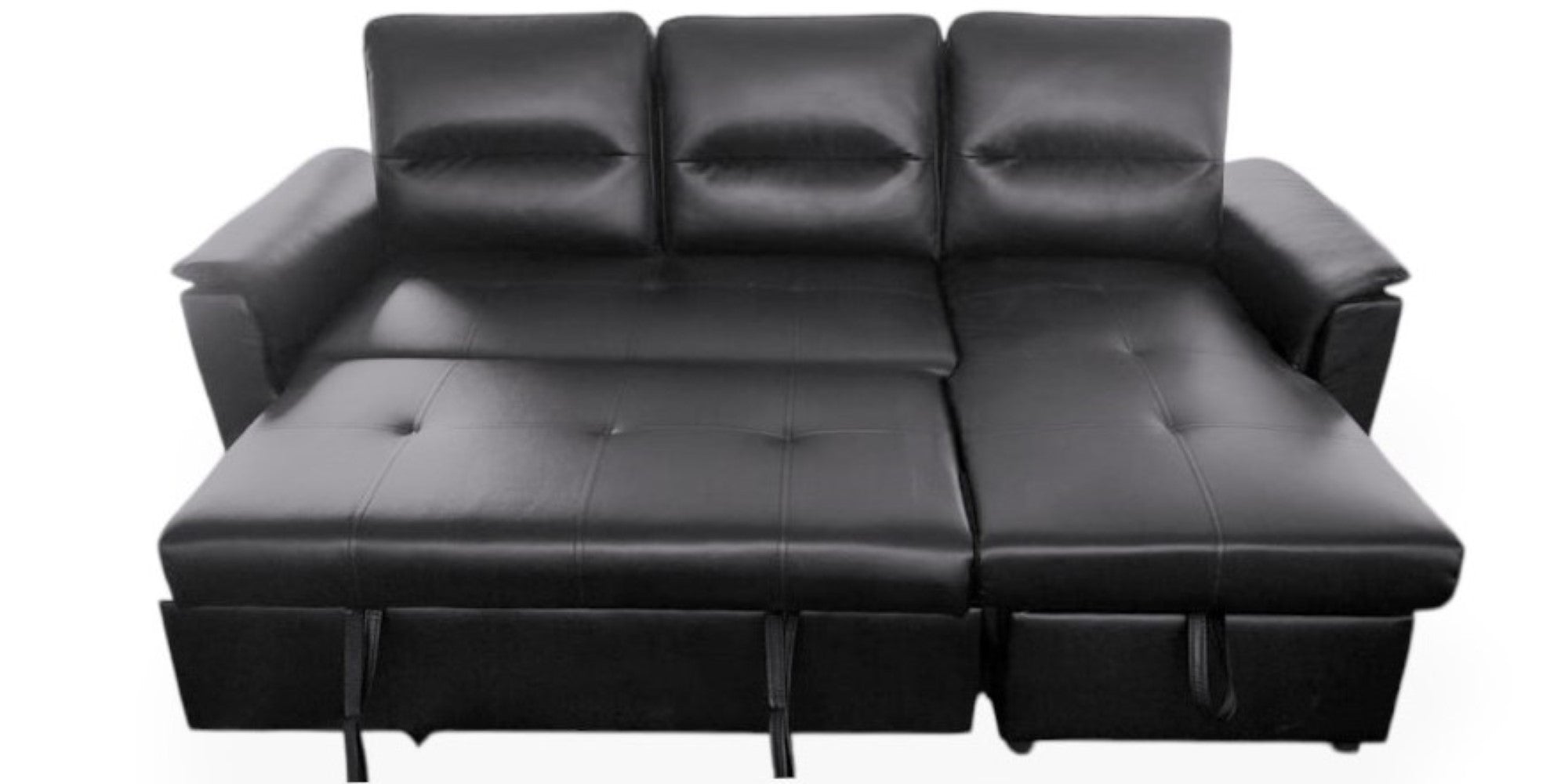 Mato Sectional Sofa Bed with Storage & Reversible Chaise - Black leather image 0