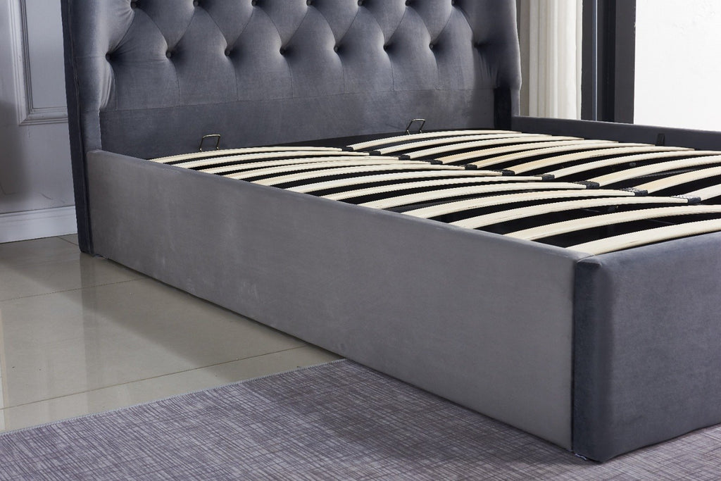 Pluto king bedframe -hydrallic storage bed - velvet grey image 5