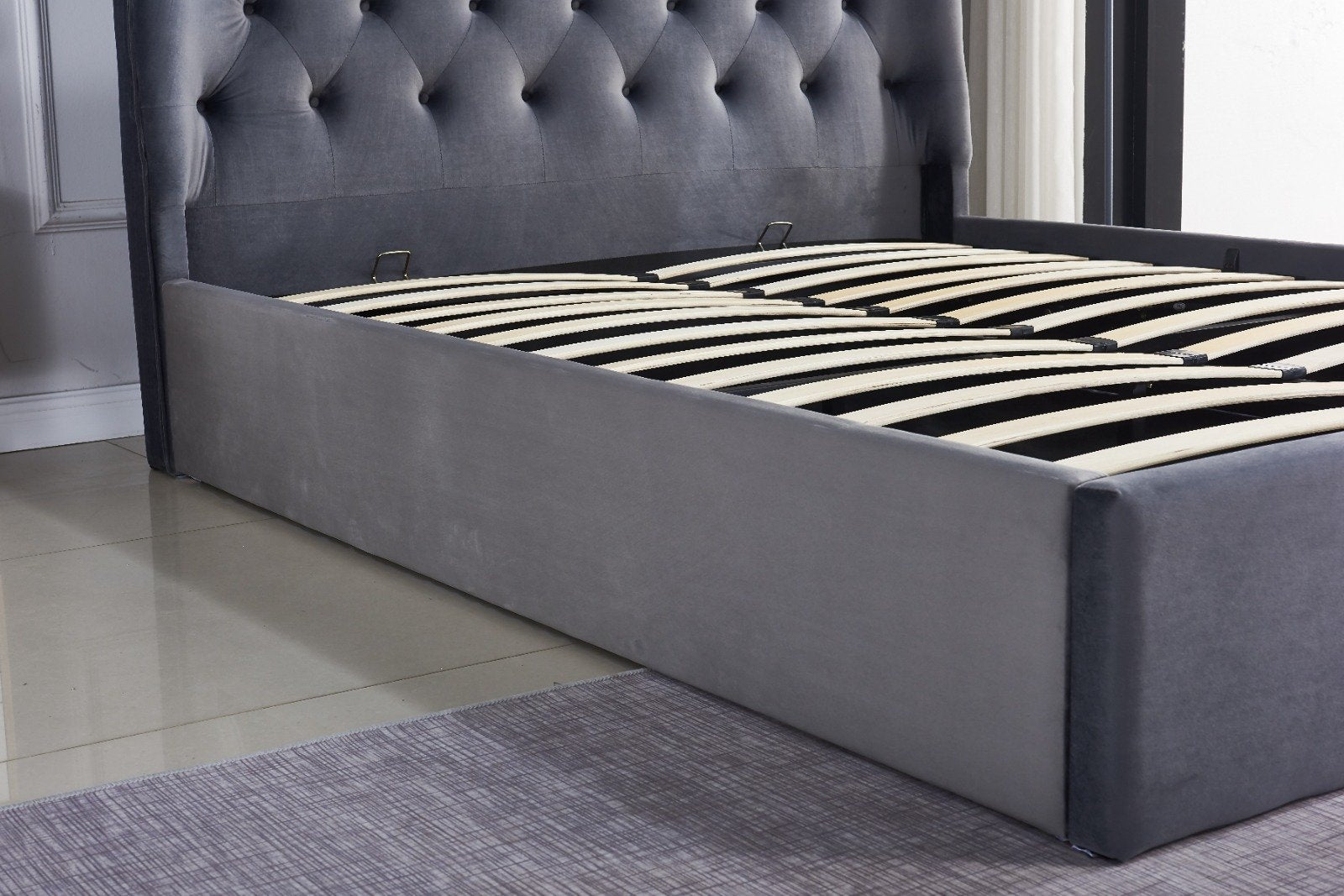 Pluto king bedframe -hydrallic storage bed - velvet grey image 5