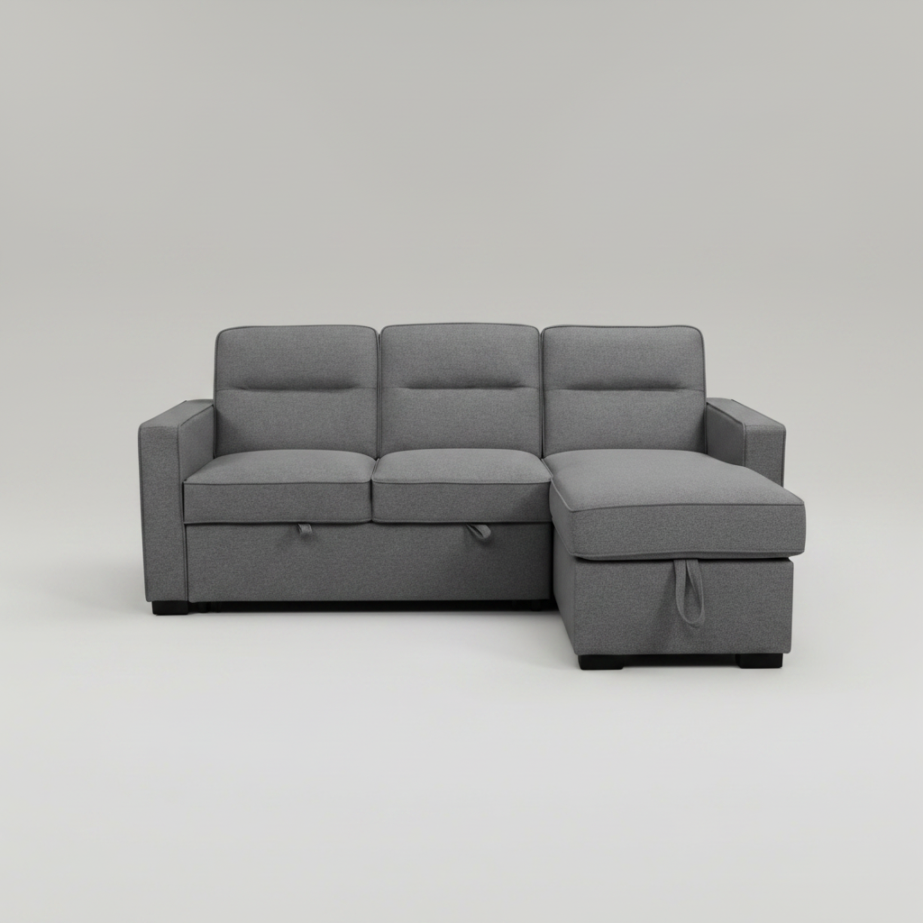 Sofá seccional Waza gris claro con chaise longue reversible y cama plegable 