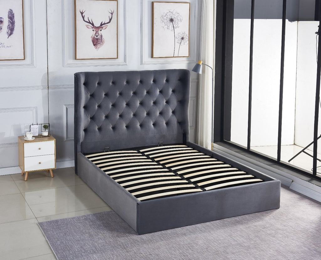 Pluto king bedframe -hydrallic storage bed - velvet grey image 2