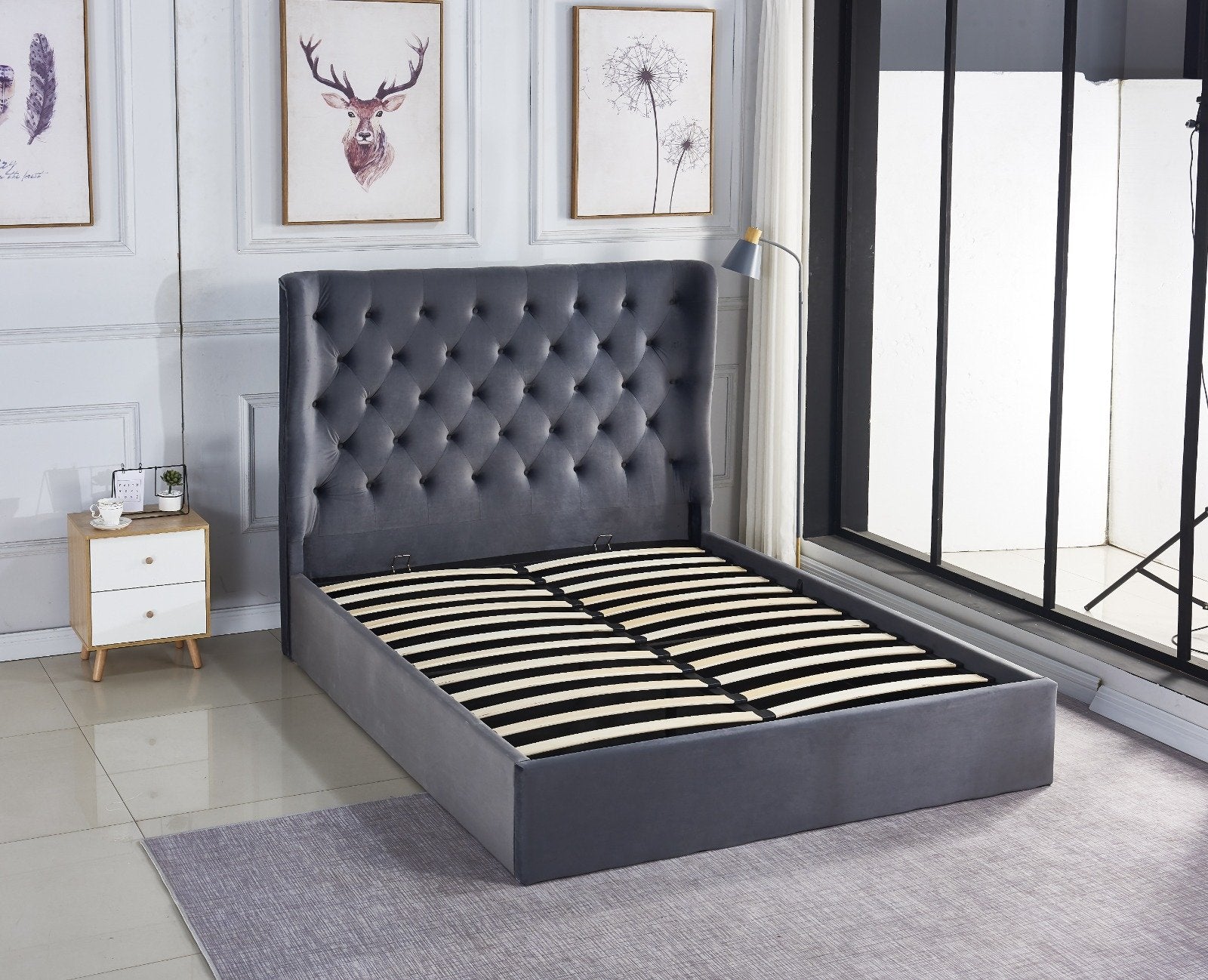Pluto king bedframe -hydrallic storage bed - velvet grey image 2