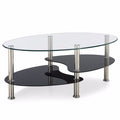 Modern Glass-Top Coffee Table with Black Shelf and Metal Accents image 0