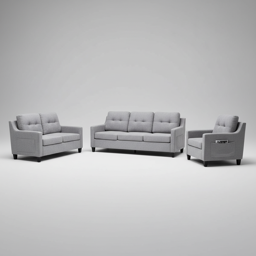 Shine 6-Seater Sofa Set – Light Grey Contemporary Fabric Collection