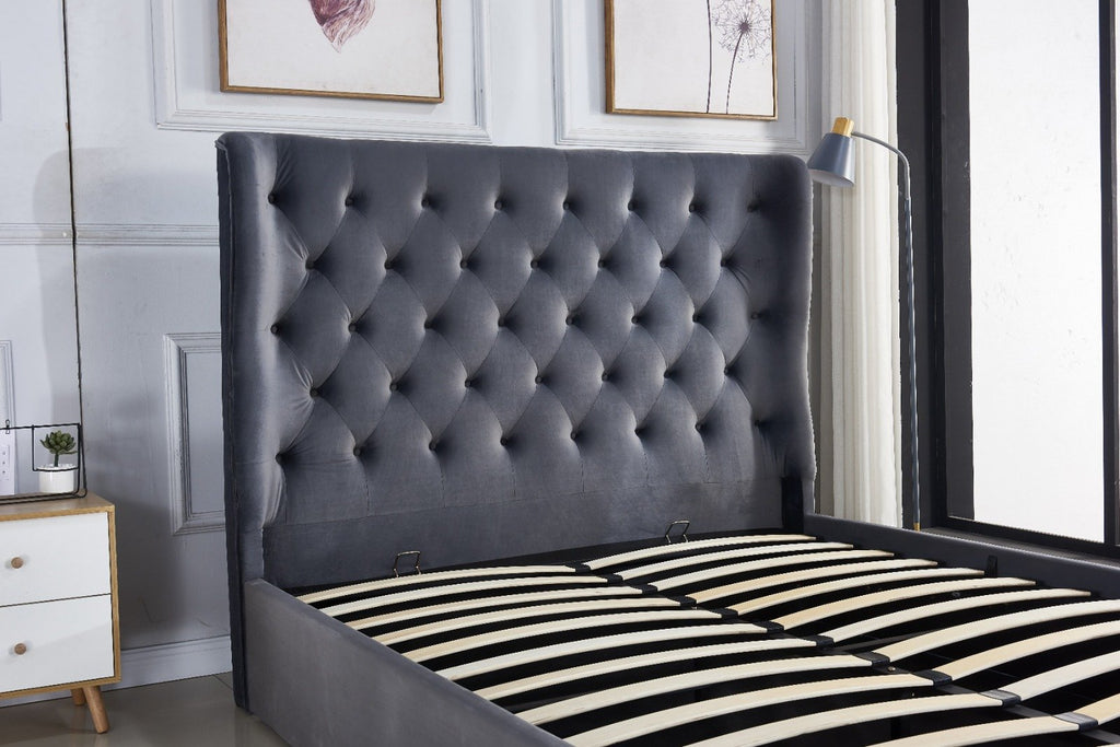 Pluto king bedframe -hydrallic storage bed - velvet grey image 1