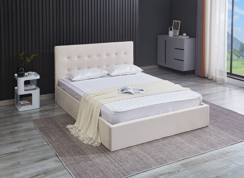 Havannah - Beige Velvet Fabric Hydraulic Lift Storage Bed Frame image 2