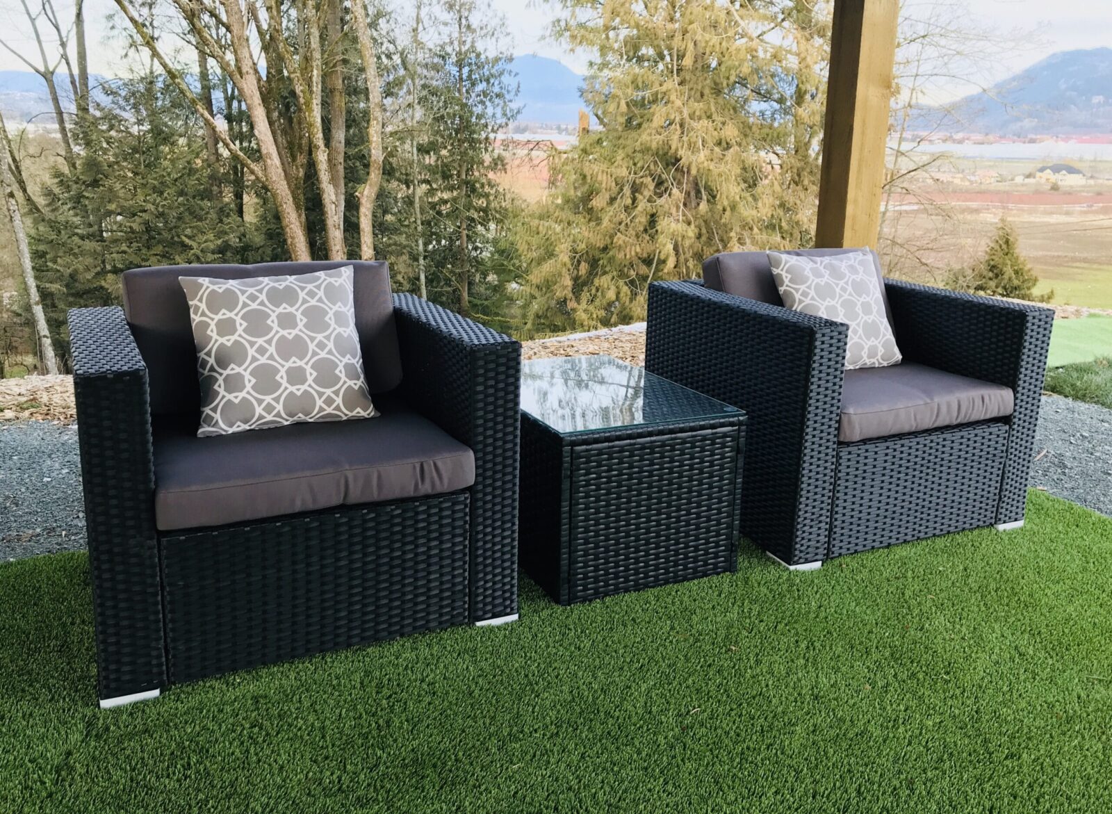 3 piece conversation set with dark grey cushions image 0