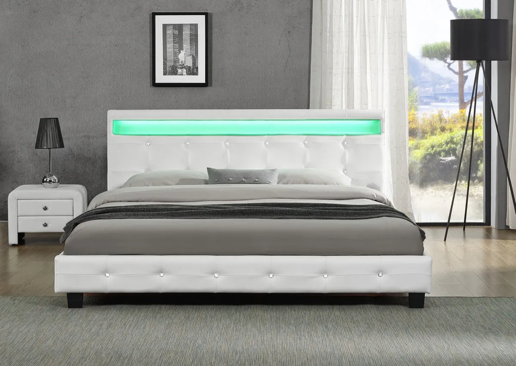 Kyoto - White Leather LED Bed Frame image 0