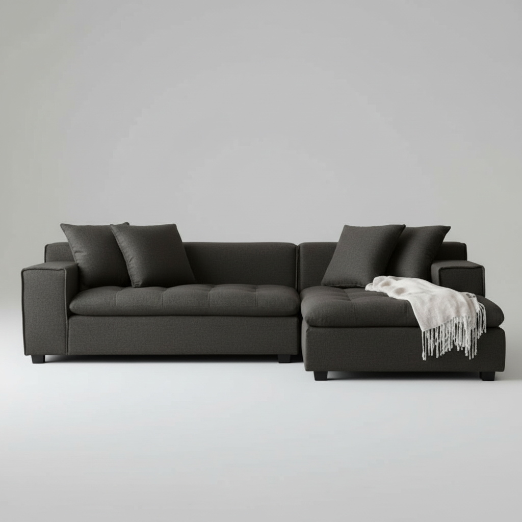 Sydney Sectional Sofa with Reversible Chaise – Dark Grey Fabric