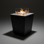 Mesa de fuego compacta con protección de cristal contra el viento