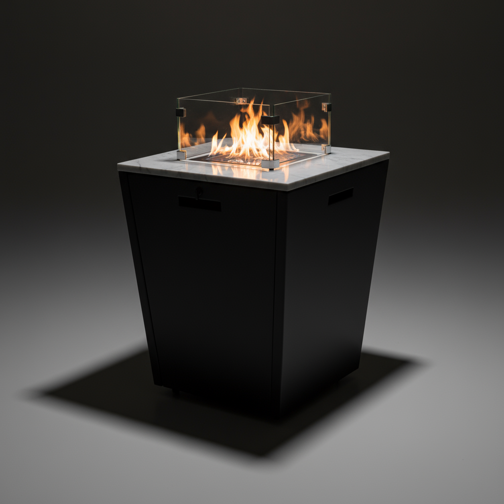 Compact Fire Table with Glass Wind Guard