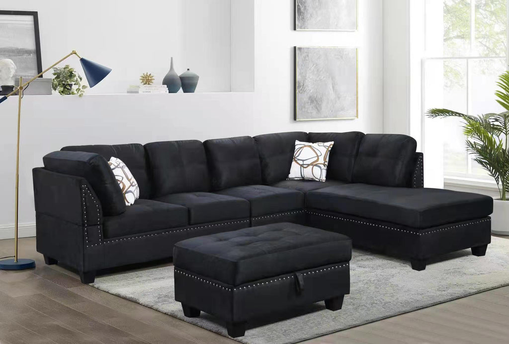 Venice sectional with storage ottoman - Reversible chaise - Black image 0