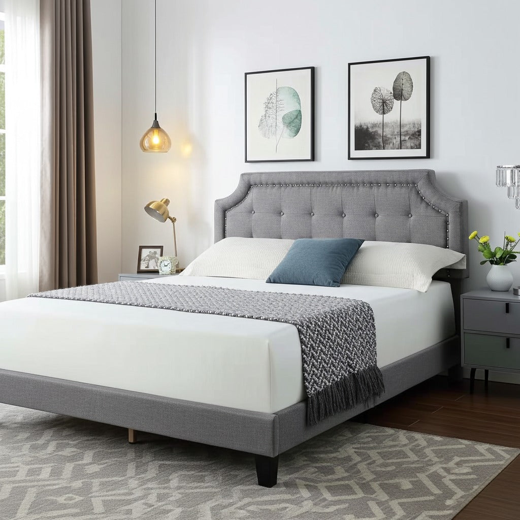 Halifax - Grey Linen Fabric Bed Frame image 1
