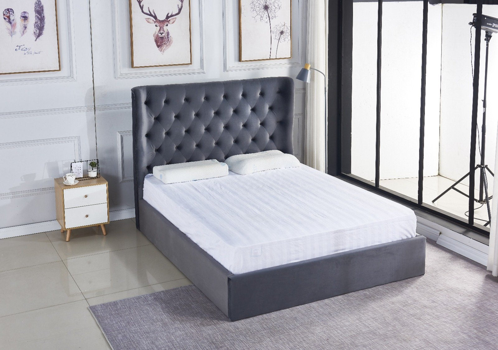 Pluto king bedframe -hydrallic storage bed - velvet grey image 4
