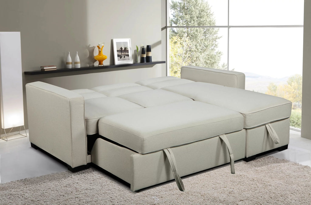 Waza Cream Sectional Sofa with Reversible Chaise and Pullout Bed image 2