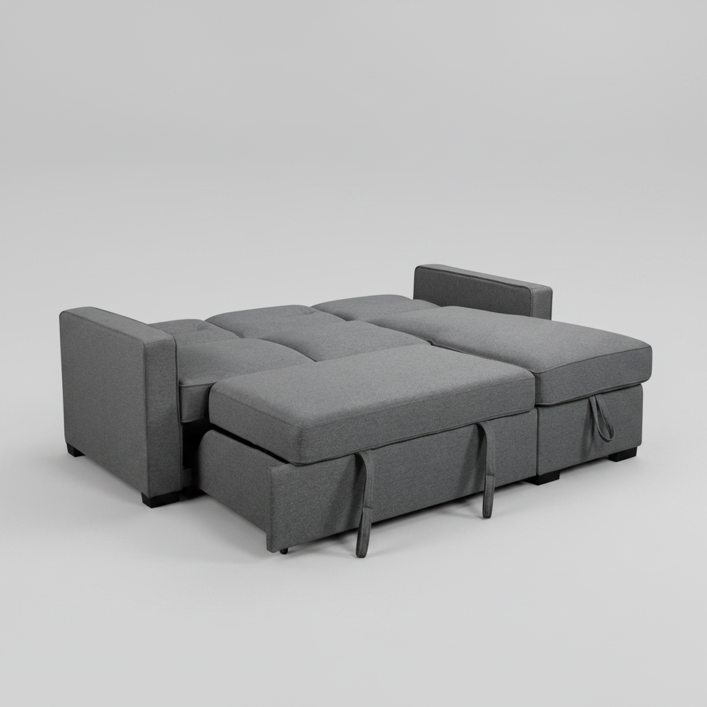 Sofá seccional Waza gris claro con chaise longue reversible y cama plegable 