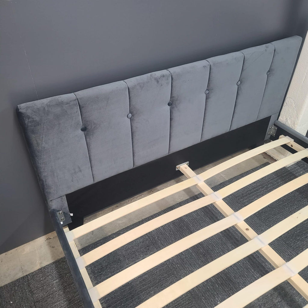 Caseros Bed frame - Grey velvet- Charcoal grey - Double & single size image 1