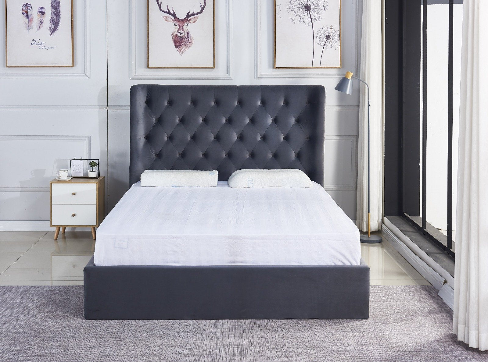 Pluto king bedframe -hydrallic storage bed - velvet grey image 3