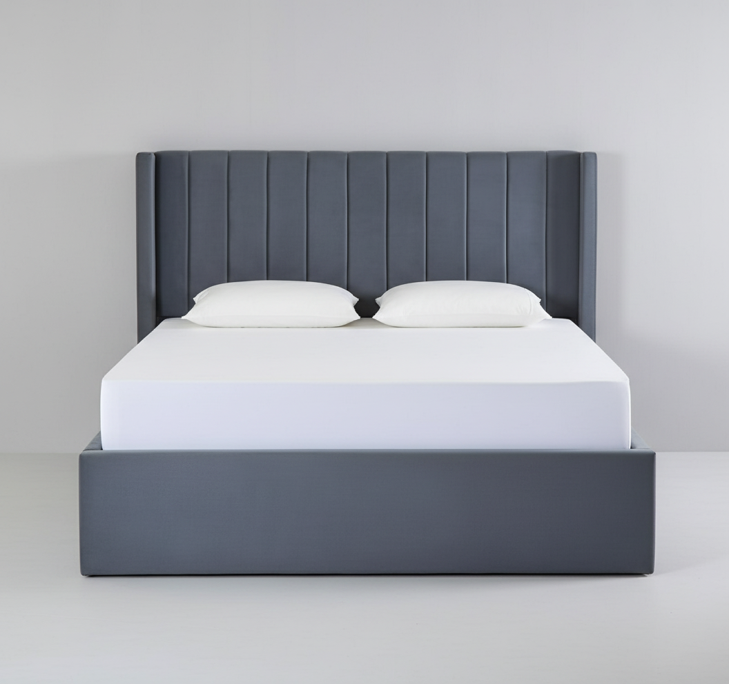 Pluto Hydraulic Storage Bed – Velvet Upholstered with Headboard- Grey Velvet