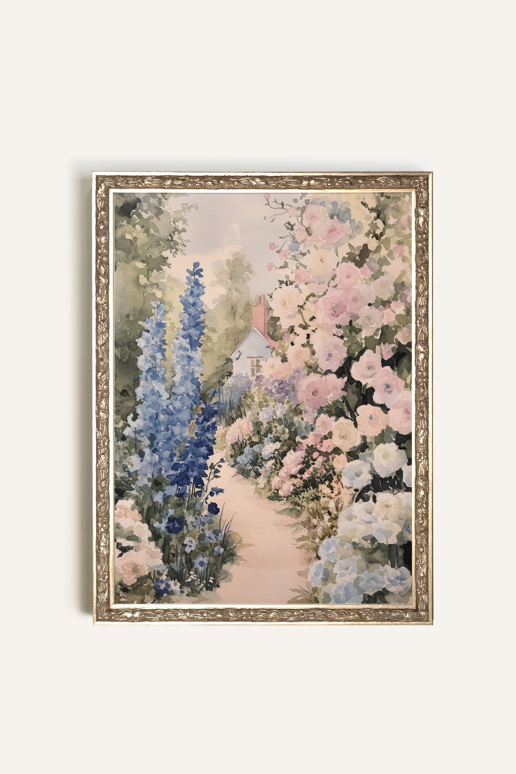 SENTIER FLEURI, Oeuvre sur toile rigide, encadré Vintage Argent